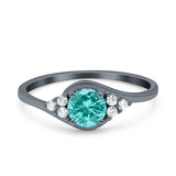 Art Deco Engagement Ring Round Simulated Cubic Zirconia 925 Sterling Silver