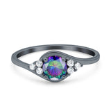 Art Deco Engagement Ring Round Simulated Cubic Zirconia 925 Sterling Silver