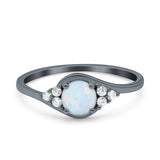 Art Deco Engagement Ring Round Simulated Cubic Zirconia 925 Sterling Silver