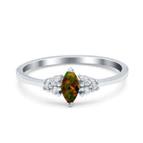 Marquise Art Deco Engagement Ring Round 3 Stone Simulated Cubic Zirconia 925 Sterling Silver