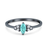 Marquise Art Deco Engagement Ring Round 3 Stone Simulated Cubic Zirconia 925 Sterling Silver