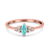 Marquise Art Deco Engagement Ring Round 3 Stone Simulated Cubic Zirconia 925 Sterling Silver