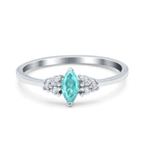 Marquise Art Deco Engagement Ring Round 3 Stone Simulated Cubic Zirconia 925 Sterling Silver