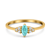 Marquise Art Deco Engagement Ring Round 3 Stone Simulated Cubic Zirconia 925 Sterling Silver