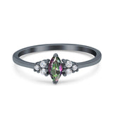 Marquise Art Deco Engagement Ring Round 3 Stone Simulated Cubic Zirconia 925 Sterling Silver