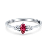Marquise Art Deco Engagement Ring Round 3 Stone Simulated Cubic Zirconia 925 Sterling Silver