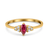 Marquise Art Deco Engagement Ring Round 3 Stone Simulated Cubic Zirconia 925 Sterling Silver