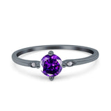 Three Stone Art Deco Engagement Ring Round Simulated Cubic Zirconia 925 Sterling Silver