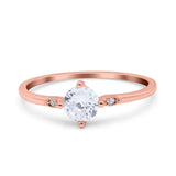 Three Stone Art Deco Engagement Ring Round Simulated Cubic Zirconia 925 Sterling Silver