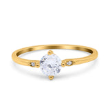 Three Stone Art Deco Engagement Ring Round Simulated Cubic Zirconia 925 Sterling Silver