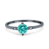 Three Stone Art Deco Engagement Ring Round Simulated Cubic Zirconia 925 Sterling Silver