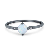 Three Stone Art Deco Engagement Ring Round Simulated Cubic Zirconia 925 Sterling Silver