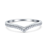 Art Deco Half Eternity Stackable Curved V Chevron Midi Band Wedding Engagement Ring Simulated Cubic Zirconia 925 Sterling Silver
