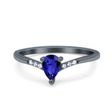 Teardrop Pear Art Deco Wedding Bridal Engagement Ring Round Simulated Cubic Zirconia 925 Sterling Silver
