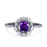 Halo Art Deco Wedding Bridal Ring Round Simulated Cubic Zirconia 925 Sterling Silver