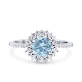 Halo Art Deco Wedding Bridal Ring Round Simulated Cubic Zirconia 925 Sterling Silver