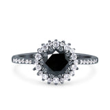 Halo Art Deco Wedding Bridal Ring Round Simulated Cubic Zirconia 925 Sterling Silver