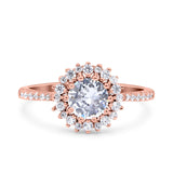 Halo Art Deco Wedding Bridal Ring Round Simulated Cubic Zirconia 925 Sterling Silver