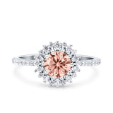 Halo Art Deco Wedding Bridal Ring Round Simulated Cubic Zirconia 925 Sterling Silver