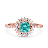 Halo Art Deco Wedding Bridal Ring Round Simulated Cubic Zirconia 925 Sterling Silver