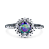 Halo Art Deco Wedding Bridal Ring Round Simulated Cubic Zirconia 925 Sterling Silver