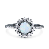 Halo Art Deco Wedding Bridal Ring Round Simulated Cubic Zirconia 925 Sterling Silver