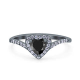 Halo Heart Art Deco Wedding Bridal Ring Round Simulated Cubic Zirconia 925 Sterling Silver
