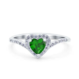 Halo Heart Art Deco Wedding Bridal Ring Round Simulated Cubic Zirconia 925 Sterling Silver