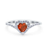 Halo Heart Art Deco Wedding Bridal Ring Round Simulated Cubic Zirconia 925 Sterling Silver