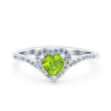Halo Heart Art Deco Wedding Bridal Ring Round Simulated Cubic Zirconia 925 Sterling Silver