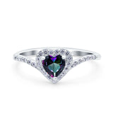 Halo Heart Art Deco Wedding Bridal Ring Round Simulated Cubic Zirconia 925 Sterling Silver