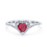 Halo Heart Art Deco Wedding Bridal Ring Round Simulated Cubic Zirconia 925 Sterling Silver