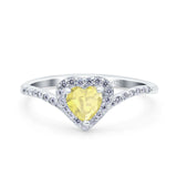 Halo Heart Art Deco Wedding Bridal Ring Round Simulated Cubic Zirconia 925 Sterling Silver