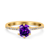 Art Deco Wedding Engagement Bridal Ring Round Simulated Cubic Zirconia 925 Sterling Silver