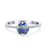 Art Deco Wedding Engagement Bridal Ring Round Simulated Cubic Zirconia 925 Sterling Silver