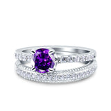 Art Deco Two Piece Wedding Bridal Ring Band Round Simulated Cubic Zirconia 925 Sterling Silver