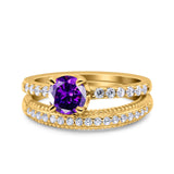 Art Deco Two Piece Wedding Bridal Ring Band Round Simulated Cubic Zirconia 925 Sterling Silver