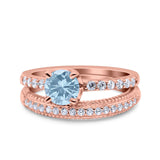 Art Deco Two Piece Wedding Bridal Ring Band Round Simulated Cubic Zirconia 925 Sterling Silver