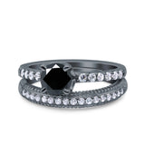 Art Deco Two Piece Wedding Bridal Ring Band Round Simulated Cubic Zirconia 925 Sterling Silver