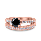 Art Deco Two Piece Wedding Bridal Ring Band Round Simulated Cubic Zirconia 925 Sterling Silver