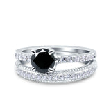 Art Deco Two Piece Wedding Bridal Ring Band Round Simulated Cubic Zirconia 925 Sterling Silver