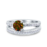 Art Deco Two Piece Wedding Bridal Ring Band Round Simulated Cubic Zirconia 925 Sterling Silver