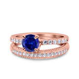Art Deco Two Piece Wedding Bridal Ring Band Round Simulated Cubic Zirconia 925 Sterling Silver