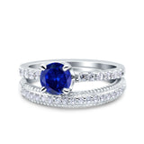 Art Deco Two Piece Wedding Bridal Ring Band Round Simulated Cubic Zirconia 925 Sterling Silver