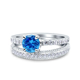 Art Deco Two Piece Wedding Bridal Ring Band Round Simulated Cubic Zirconia 925 Sterling Silver