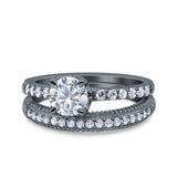 Art Deco Two Piece Wedding Bridal Ring Band Round Simulated Cubic Zirconia 925 Sterling Silver