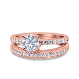 Art Deco Two Piece Wedding Bridal Ring Band Round Simulated Cubic Zirconia 925 Sterling Silver