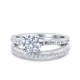 Art Deco Two Piece Wedding Bridal Ring Band Round Simulated Cubic Zirconia 925 Sterling Silver