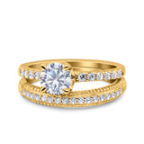 Art Deco Two Piece Wedding Bridal Ring Band Round Simulated Cubic Zirconia 925 Sterling Silver
