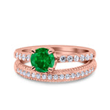 Art Deco Two Piece Wedding Bridal Ring Band Round Simulated Cubic Zirconia 925 Sterling Silver